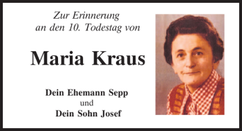 Traueranzeige von Maria Kraus von Mittelbayerische Zeitung Schwandorf