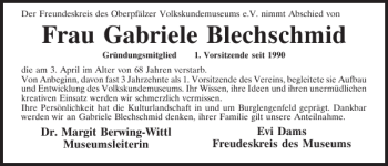 Traueranzeige von Gabriele Blechschmid von Mittelbayerische Zeitung Schwandorf