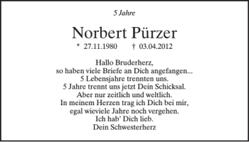 Traueranzeige von Norbert Pürzer von Neumarkter Tagblatt
