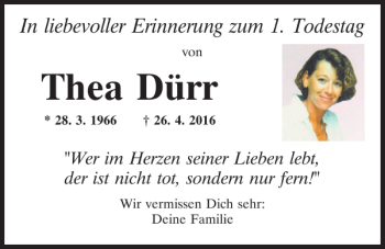 Traueranzeige von Thea Dürr von Mittelbayerische Zeitung Schwandorf
