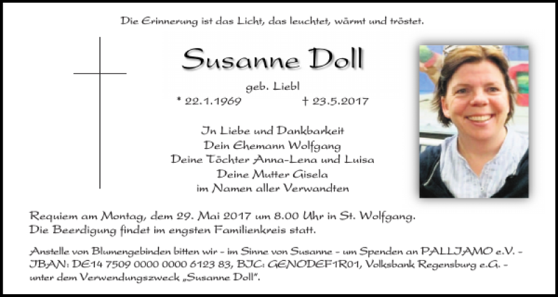 Traueranzeige für Susanne Doll vom 27.05.2017 aus Mittelbayerische Zeitung Regensburg