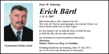 Traueranzeige von Erich Bärtl von Neumarkter Tagblatt