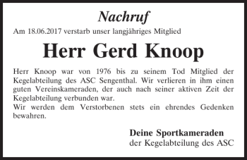 Traueranzeige von Gerd Knoop von Neumarkter Tagblatt