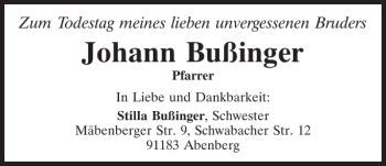 Traueranzeige von Johann Bußinger von Neumarkter Tagblatt