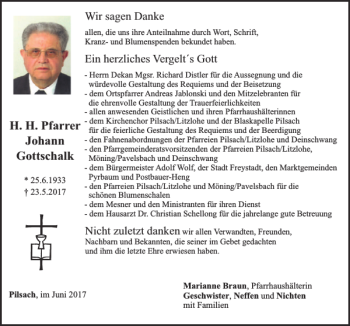 Traueranzeige von Johann Gottschalk von Neumarkter Tagblatt
