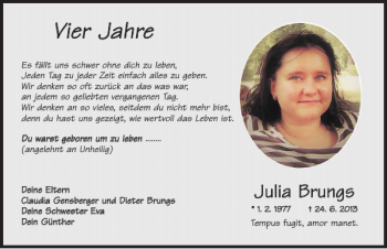 Traueranzeige von Julia Brungs von Mittelbayerische Zeitung Regensburg