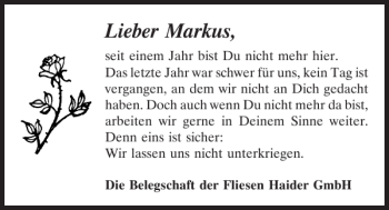 Traueranzeige von Markus  von Mittelbayerische Zeitung Schwandorf