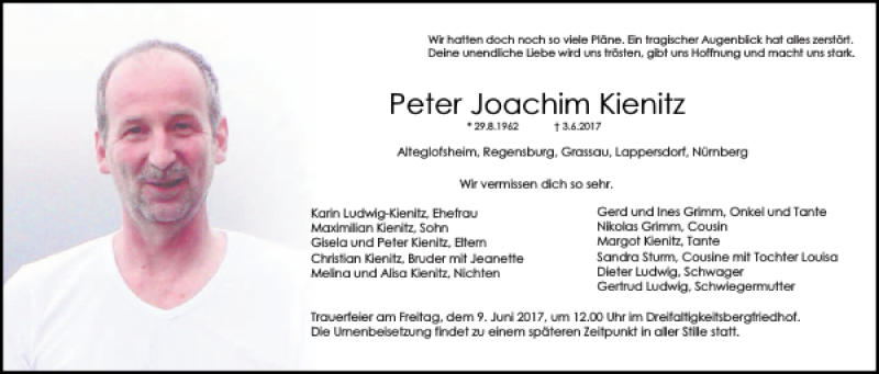  Traueranzeige für Peter Kienitz vom 08.06.2017 aus Mittelbayerische Zeitung Regensburg