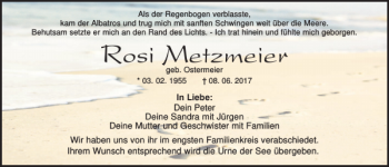 Traueranzeige von Rosi Metzmeier von Mittelbayerische Zeitung Regensburg