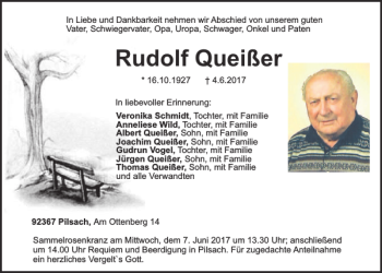 Traueranzeige von Rudolf Queißer von Neumarkter Tagblatt