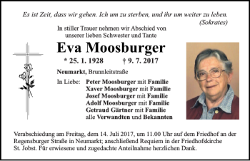 Traueranzeige von Eva Moosburger von Neumarkter Tagblatt