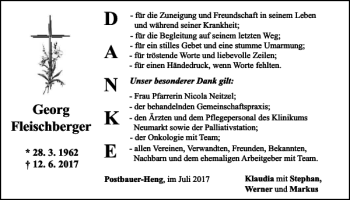 Traueranzeige von Georg Fleischberger von Neumarkter Tagblatt