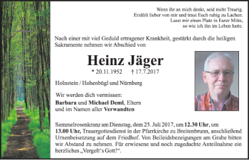 Traueranzeige von Heinz Jäger von Neumarkter Tagblatt