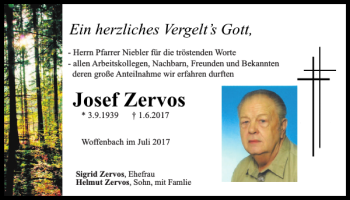 Traueranzeige von Josef Zervos von Neumarkter Tagblatt