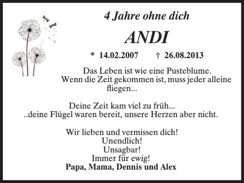  Traueranzeige für Andreas Bett vom 26.08.2017 aus Mittelbayerische Zeitung Schwandorf