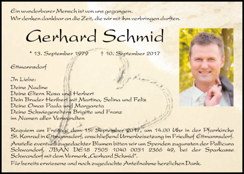  Traueranzeige für Gerhard Schmid vom 13.09.2017 aus Mittelbayerische Zeitung Schwandorf