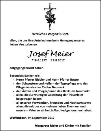 Traueranzeige von Josef Meier von Neumarkter Tagblatt