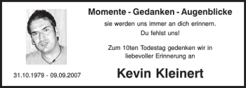 Traueranzeige von Kevin Kleinert von Mittelbayerische Zeitung Regensburg