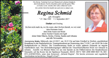 Traueranzeige von Regina Schmid von Neumarkter Tagblatt