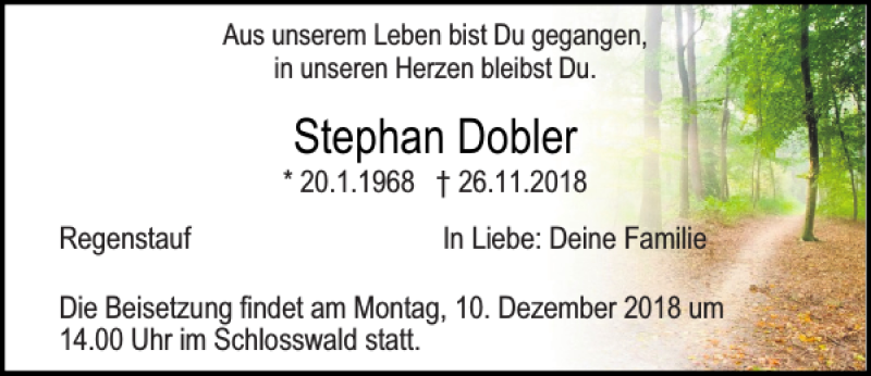  Traueranzeige für Stephan Dobler vom 06.12.2018 aus Mittelbayerische Zeitung Regensburg