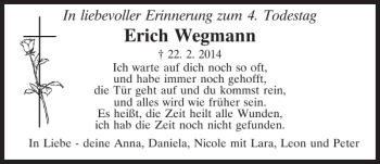 Traueranzeige von Erich Wegmann von Mittelbayerische Zeitung Regensburg