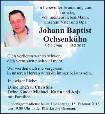 Traueranzeige von Johann Baptist Ochsenkühn von Neumarkter Tagblatt