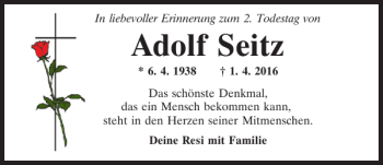 Traueranzeige von Adolf Seitz von Mittelbayerische Zeitung Regensburg