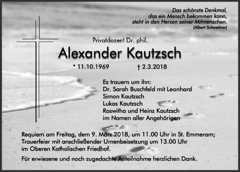  Traueranzeige für Alexander Kautzsch vom 07.03.2018 aus Mittelbayerische Zeitung Regensburg