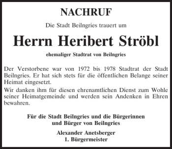 Traueranzeige von Heribert Ströbl von Neumarkter Tagblatt