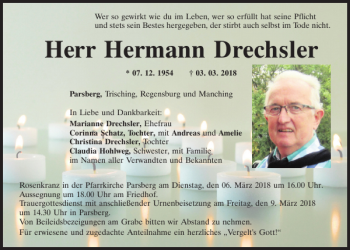 Traueranzeige von Hermann Drechsler von Neumarkter Tagblatt