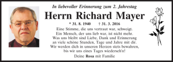 Traueranzeige von Richard Mayer von Mittelbayerische Zeitung Regensburg