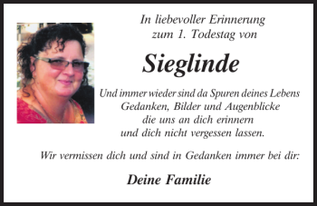 Traueranzeige von Sieglinde Winzinger von Mittelbayerische Zeitung Regensburg