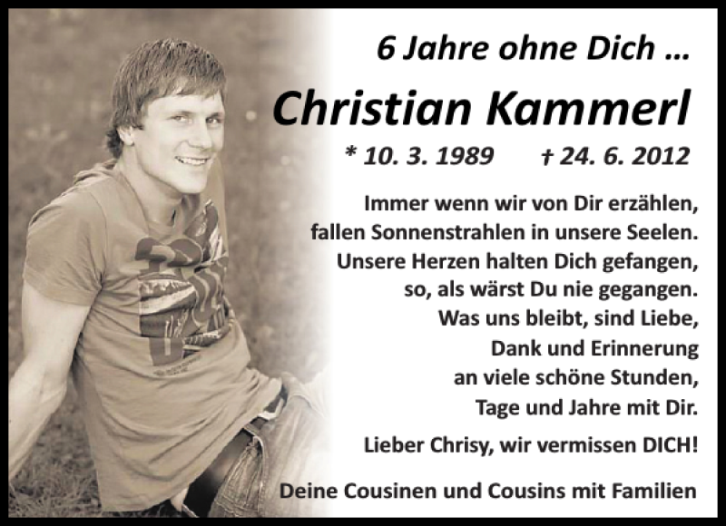  Traueranzeige für Christian Kammerl vom 23.06.2018 aus Mittelbayerische Zeitung Regensburg