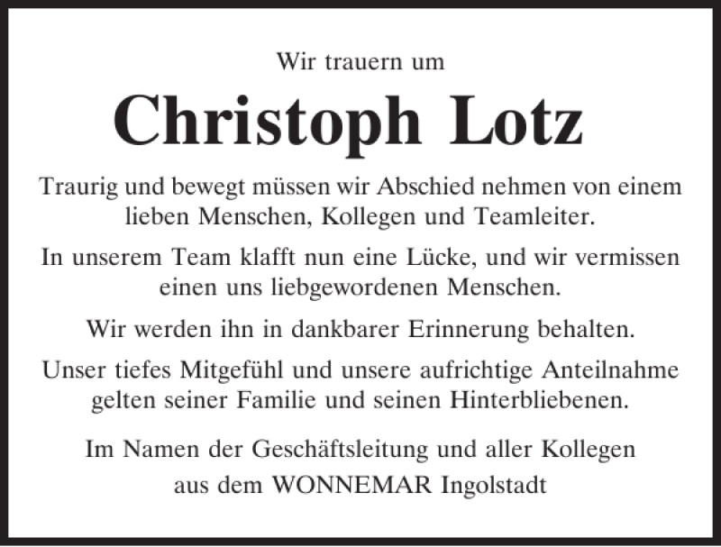  Traueranzeige für Christoph Lotz vom 19.06.2018 aus Mittelbayerische Zeitung Regensburg