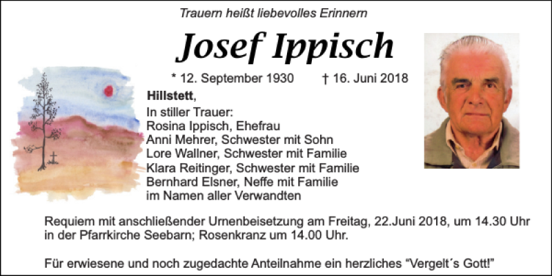  Traueranzeige für Josef Ippisch vom 20.06.2018 aus Mittelbayerische Zeitung Schwandorf
