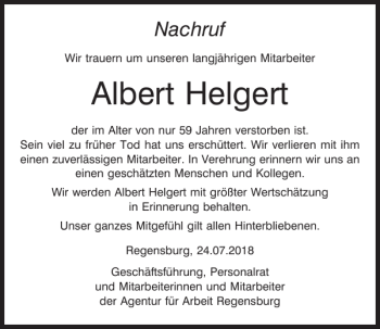 Traueranzeigen von Albert Helgert Mittelbayerische Trauer