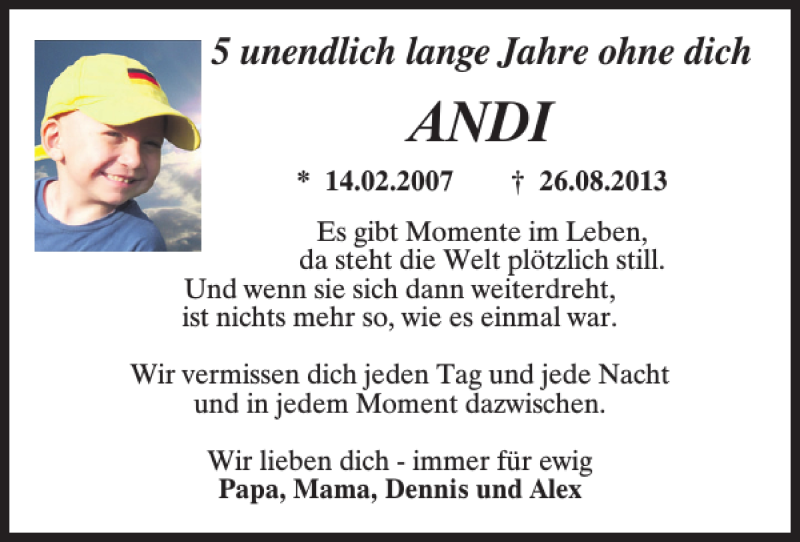  Traueranzeige für Andreas Bett vom 25.08.2018 aus Mittelbayerische Zeitung Schwandorf