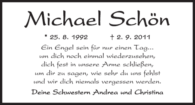  Traueranzeige für Michael Schön vom 01.09.2018 aus Neumarkter Tagblatt
