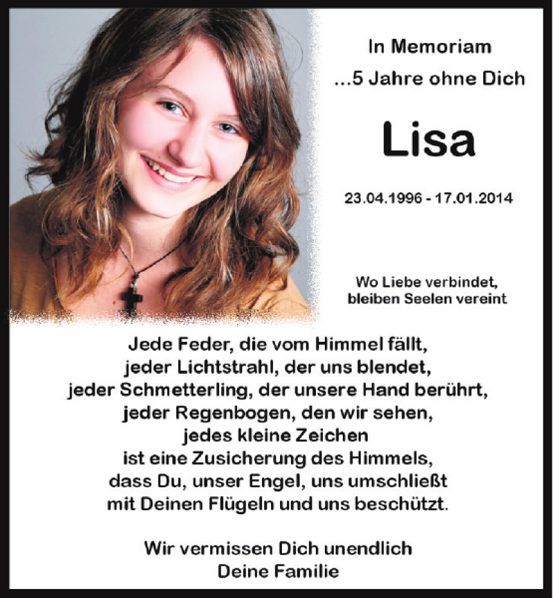 Traueranzeige für Lisa  vom 17.01.2019 aus Mittelbayerische Zeitung Schwandorf