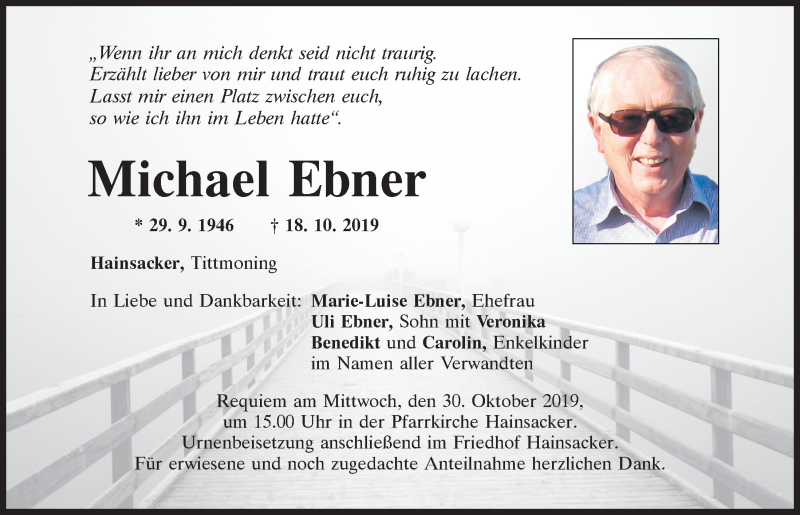  Traueranzeige für Michael Ebner vom 26.10.2019 aus Mittelbayerische Zeitung Regensburg