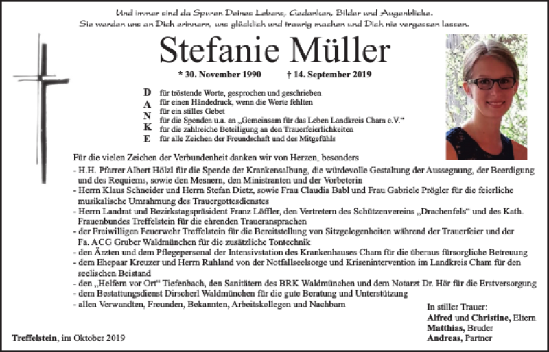  Traueranzeige für Stefanie Müller vom 05.10.2019 aus Bayerwald Echo