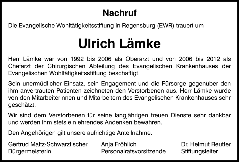 Traueranzeige für Ulrich Lämke vom 19.10.2019 aus Mittelbayerische Zeitung Regensburg