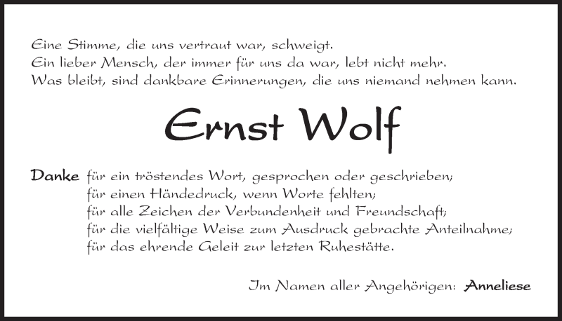  Traueranzeige für Ernst Wolf vom 09.11.2019 aus Neumarkter Tagblatt