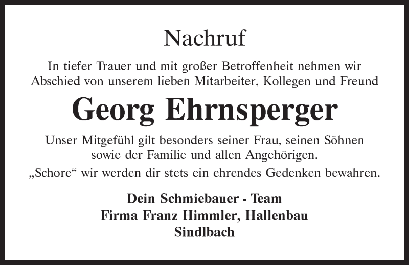 Traueranzeige für Georg Ehrnsperger vom 25.11.2019 aus Neumarkter Tagblatt