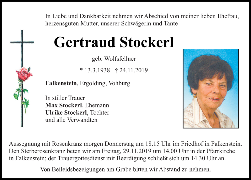  Traueranzeige für Gertraud Stockerl vom 27.11.2019 aus Bayerwald Echo