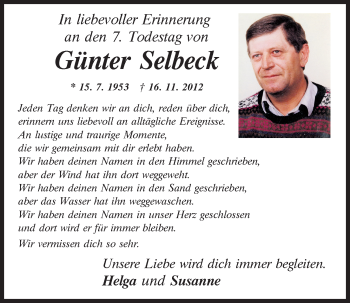 Traueranzeige von Günter Selbeck von Mittelbayerische Zeitung Regensburg