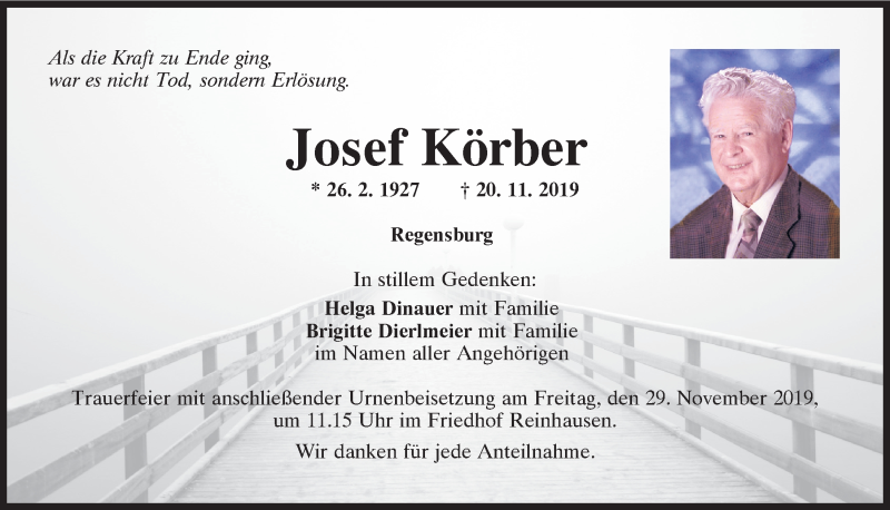 Traueranzeige für Josef Körber vom 23.11.2019 aus Mittelbayerische Zeitung Regensburg
