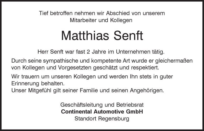  Traueranzeige für Matthias Senft vom 27.11.2019 aus Mittelbayerische Zeitung Regensburg