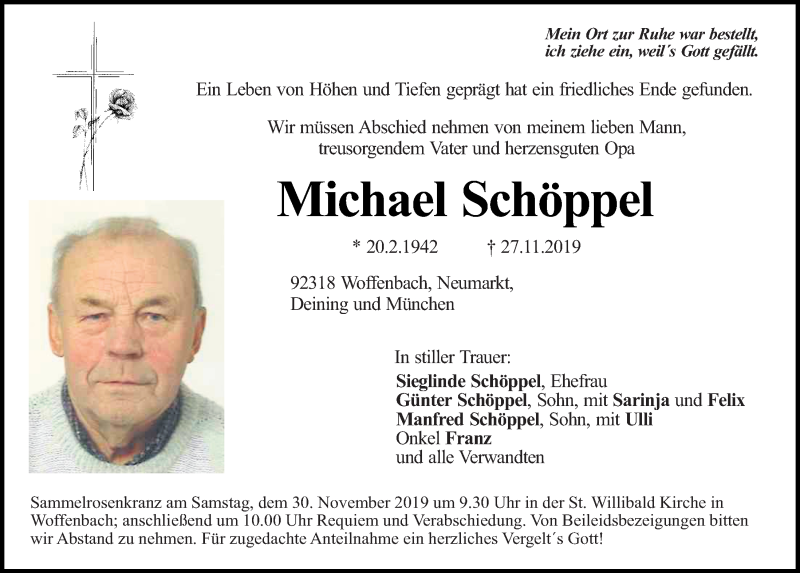  Traueranzeige für Michael Schöppel vom 29.11.2019 aus Neumarkter Tagblatt