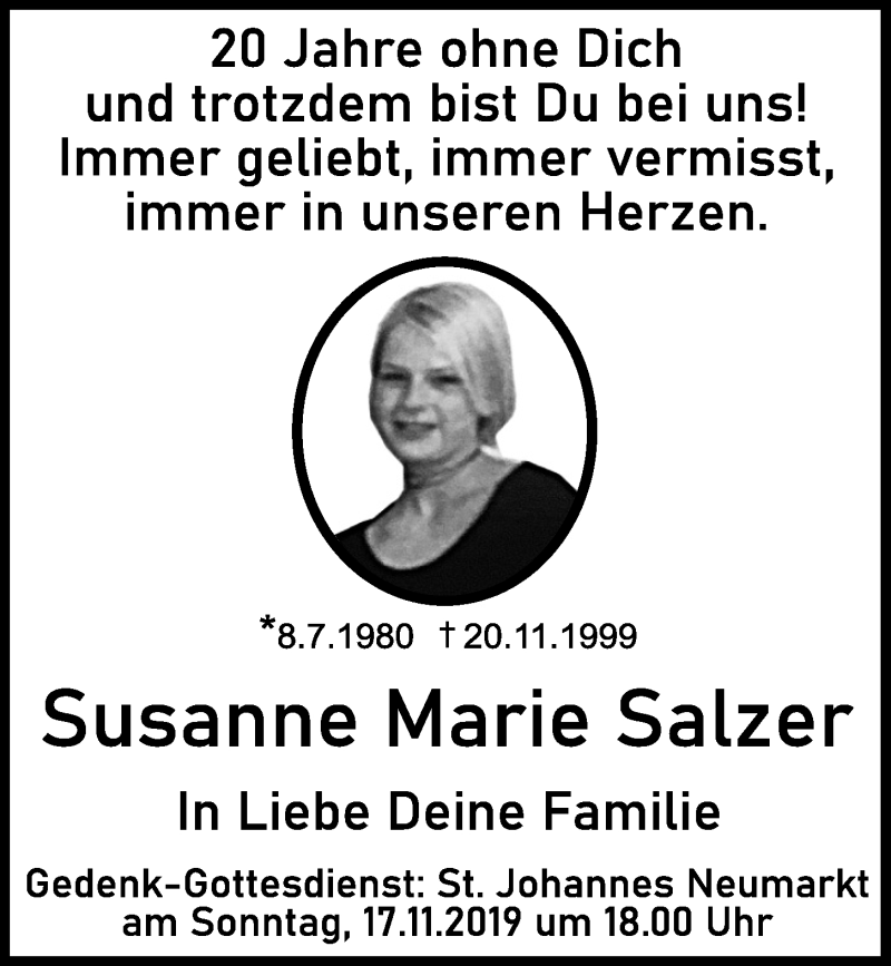  Traueranzeige für Susanne Marie Salzer vom 16.11.2019 aus Neumarkter Tagblatt